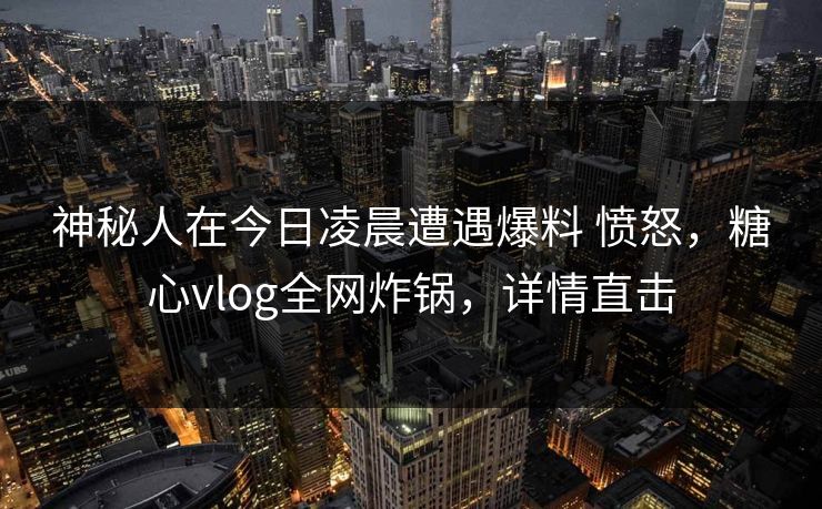 神秘人在今日凌晨遭遇爆料 愤怒，糖心vlog全网炸锅，详情直击