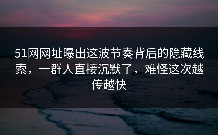 51网网址曝出这波节奏背后的隐藏线索，一群人直接沉默了，难怪这次越传越快