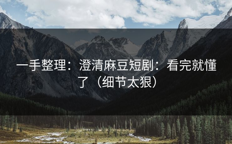 一手整理：澄清麻豆短剧：看完就懂了（细节太狠）